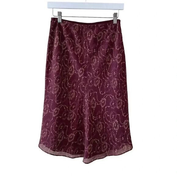 Express  Trendy Burgundy Lined High Low Paisley l Floral Elastic XS # 1593 - Picture 4 of 9